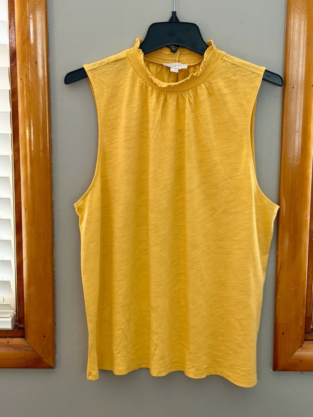LOFT Mustard Yellow Ruffle Mock Neck Sleeveless Tank